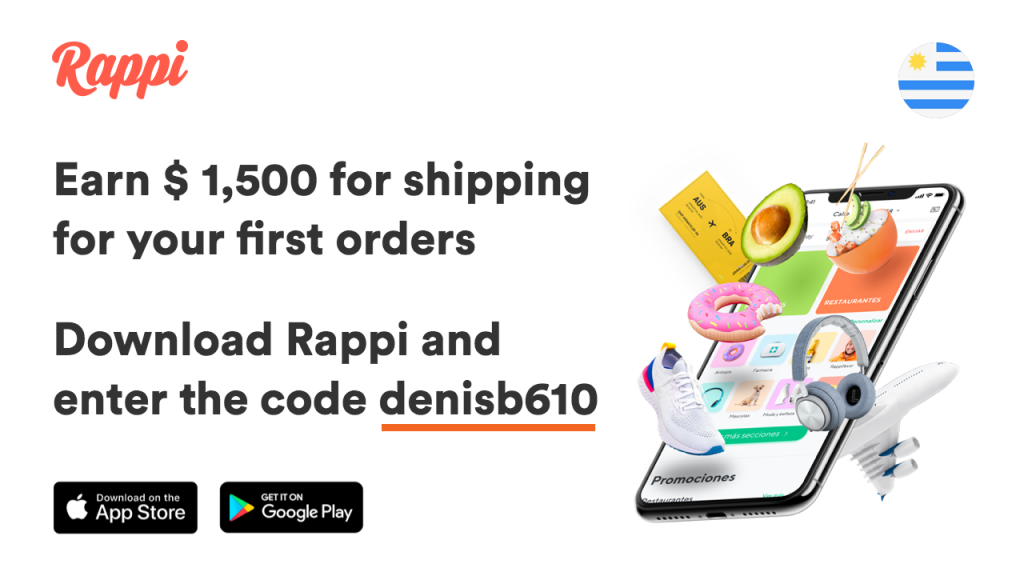 Download Rappi, enter the code denisb610 and earn 1500 pesos for shipping costs for your first orders.
